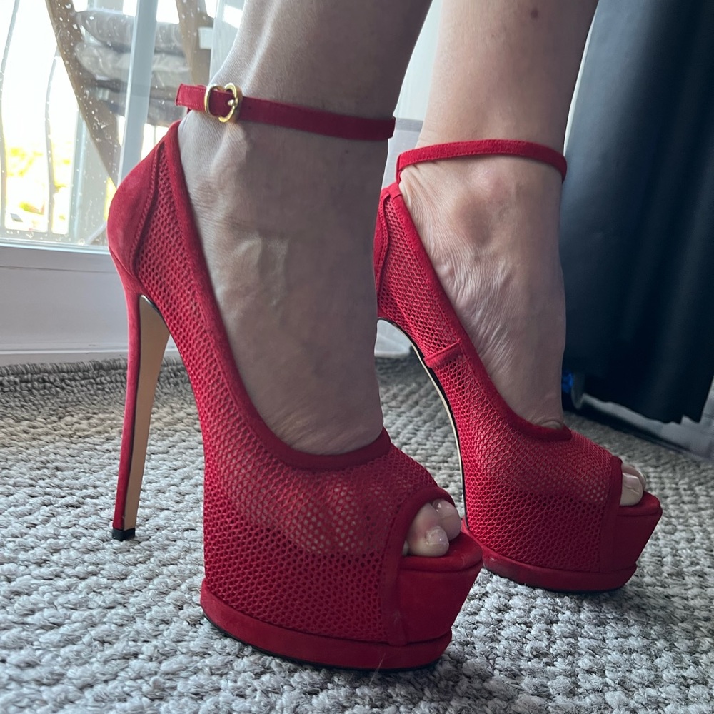 Red mesh heels